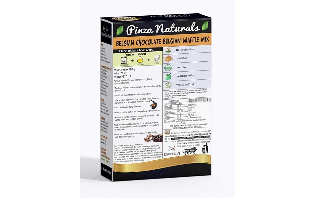 Pinza Naturals Belgian Chocolate Belgian Waffle Mix   Box  380 grams